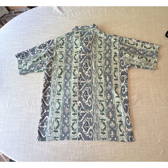 Vintage 90s Bugle Boy Polo Abstract Print Geometric Pattern Size Large Blue Camp - Picture 7 of 8